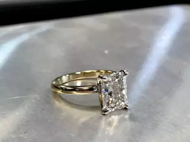 14K Yellow Gold Plated 4.00Ct Radiant Cut Moissanite Solitaire Engagement Ring