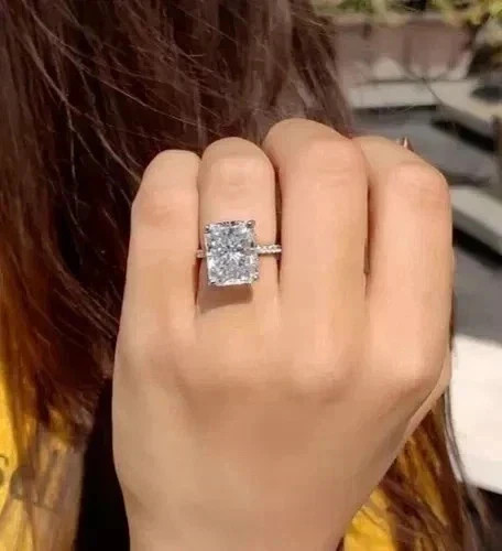 7.68 Ct Radiant Cut White Treated Diamond Solitaire Ring 925 Silver Certified