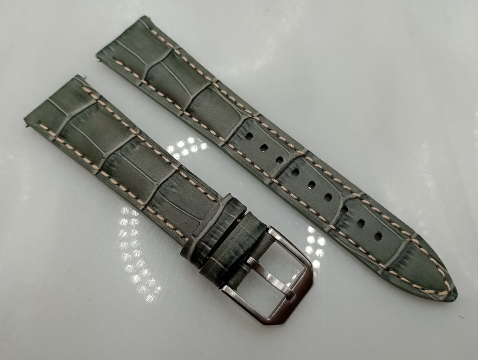 New 20mm Geckota Watchgecko Alligator Grain Calf Leather Grey Watch Strap 6B148