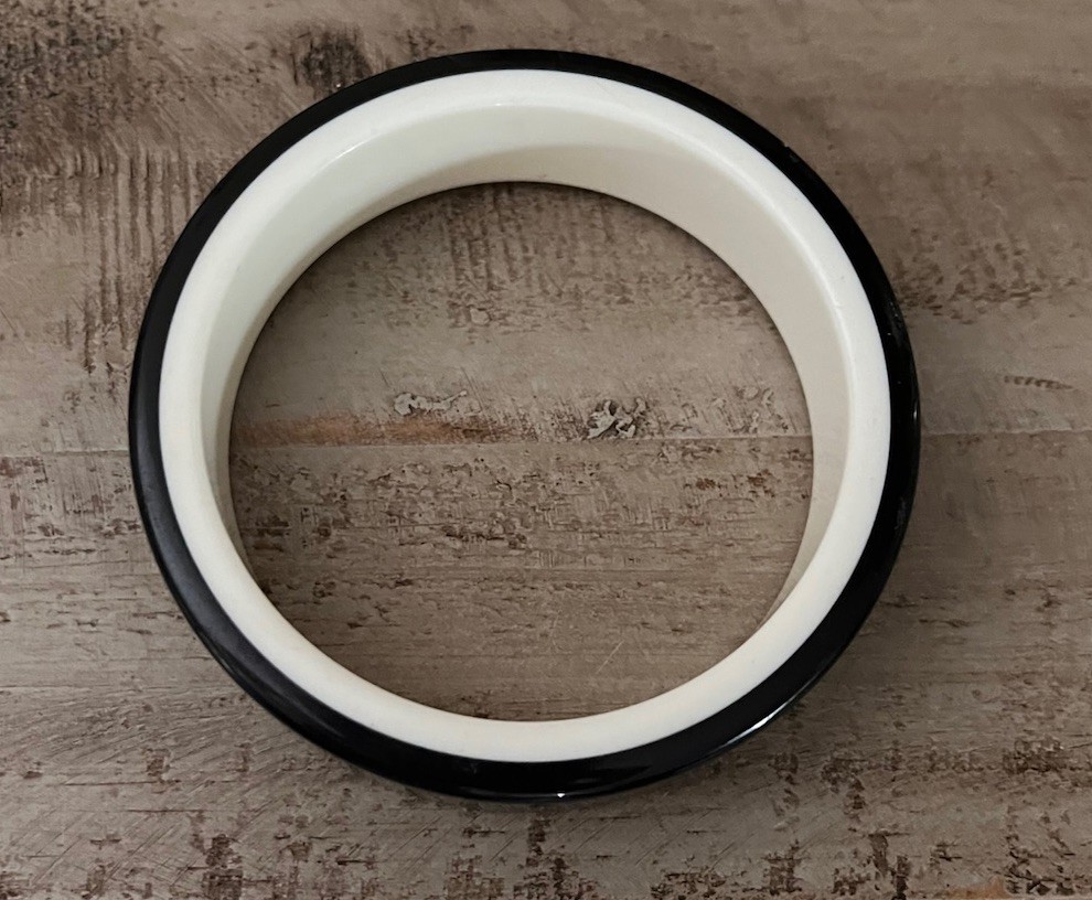 Vintage Black & White Plastic Resin Bangle Cuff Two Tone Bracelet 1950’s 1960’s