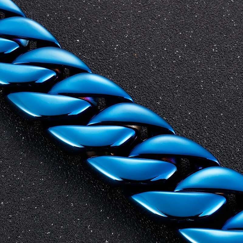 32mm 24cm (9.44”) Large Chunky Cuban Curb Chain Bracelet Stainless Steel Blue