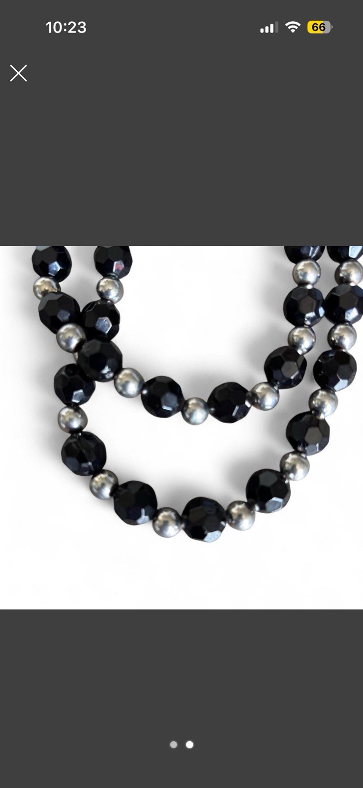 Black & Silver Tone Faceted Round Beaded Double Strand Necklace