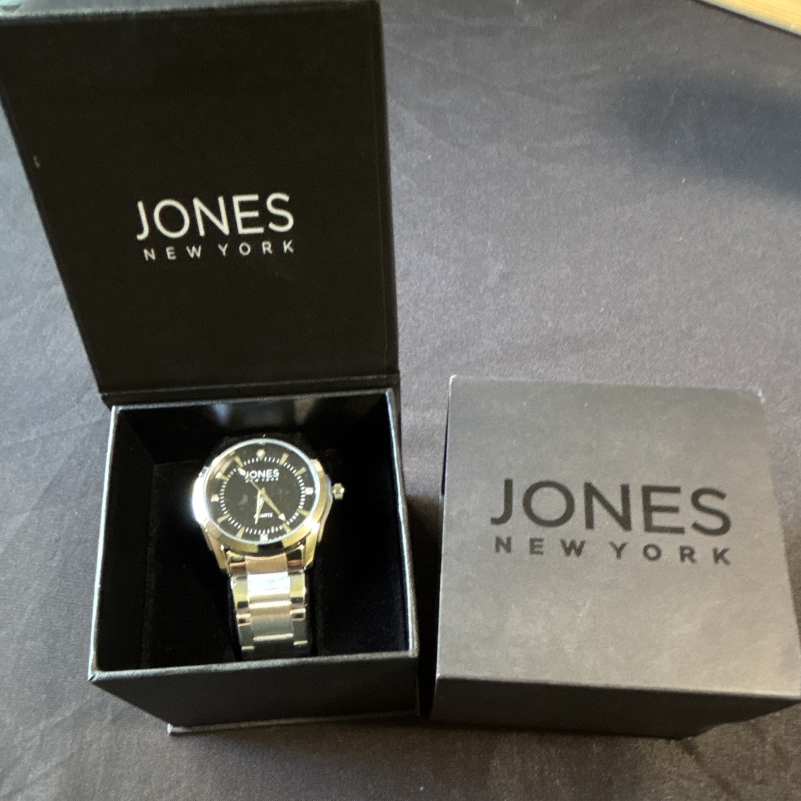 Jones New York Alexander Men’s Quartz Watch Black Dial Silver Bracelet