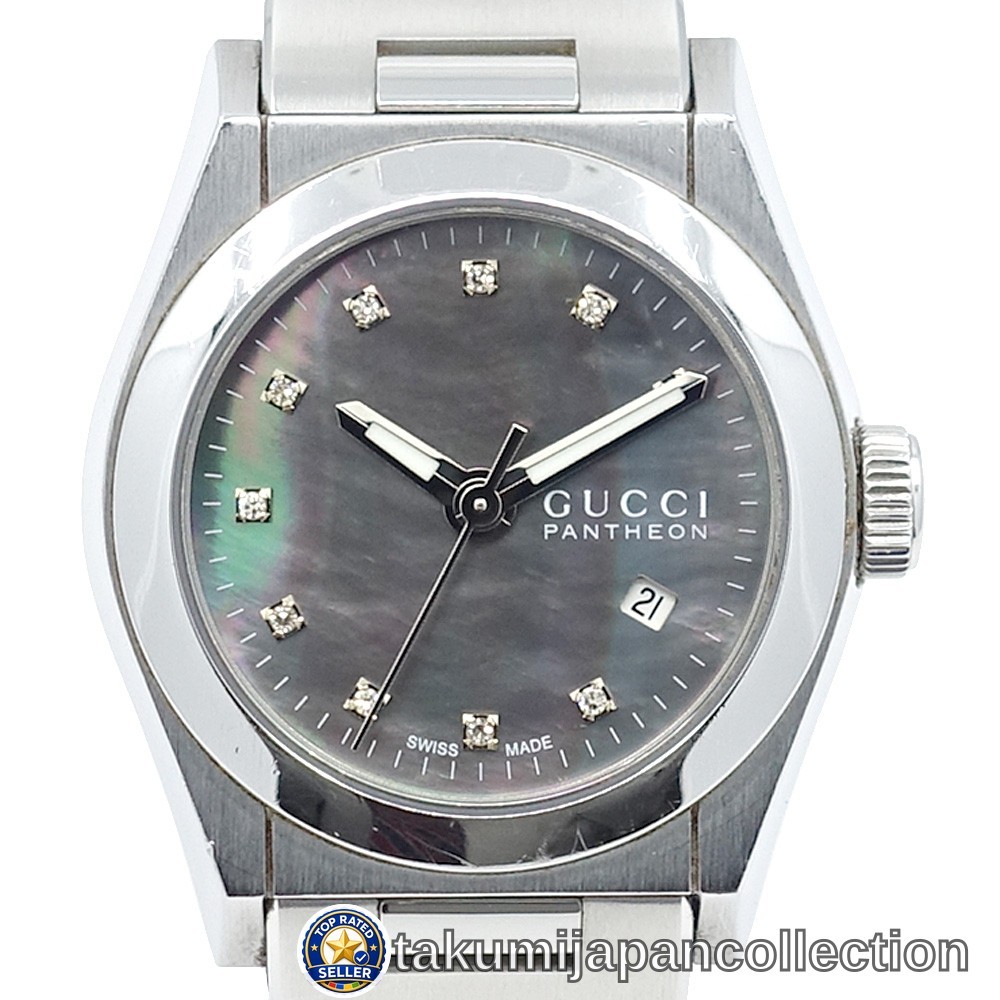 Gucci Pantheon 115.5 Ladies Watch 27mm Shell Dial 10P Diamond Stainless #M-3817