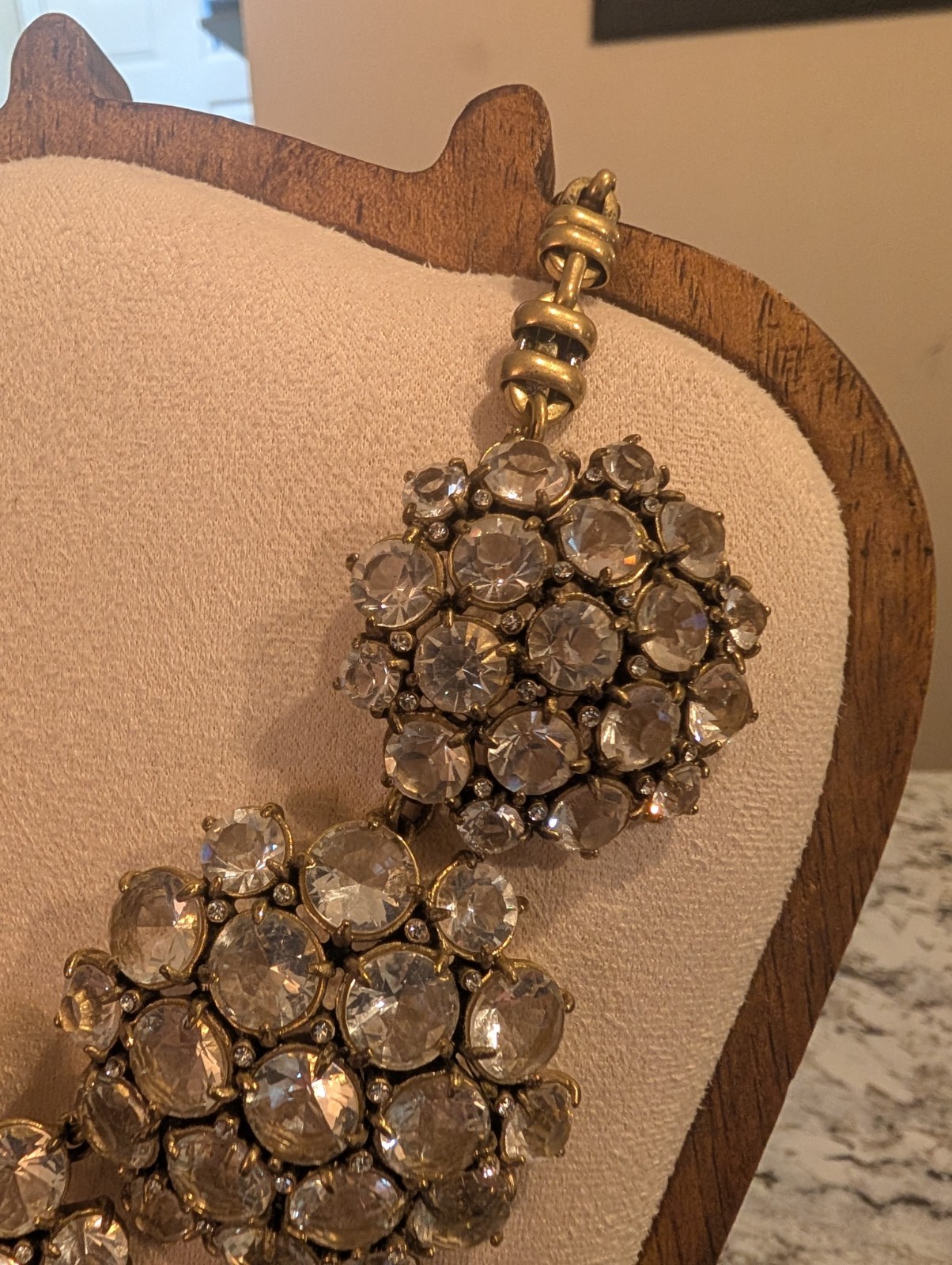 J.Crew Signed Gold Tone Clear Crystal Cluster Bib Statement Necklace Adjustable