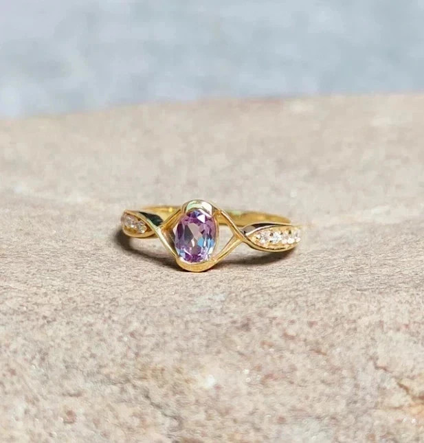 3.19 Ct Oval Cut Natural Alexandrite Diamond Wedding Ring 14k Yellow Gold