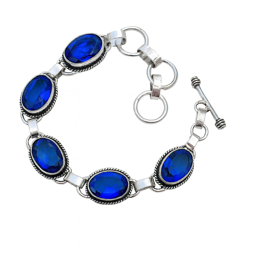 Handcrafted Sterling Silver Bracelet with Natural Swiss Blue Topaz Stones Jewelr