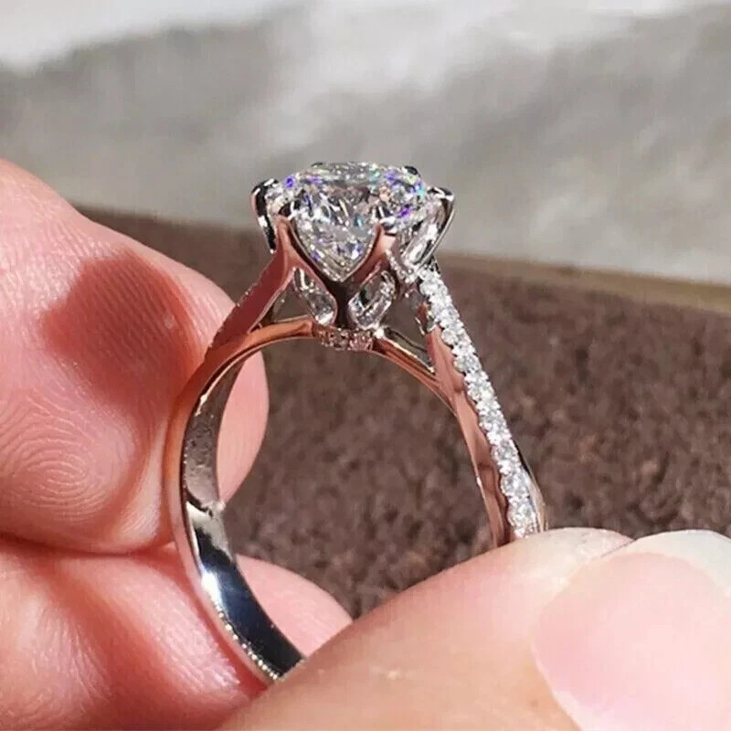 3Ct Round Cut Lab Created Diamond Engagement Wedding Ring 14K White Gold Finish