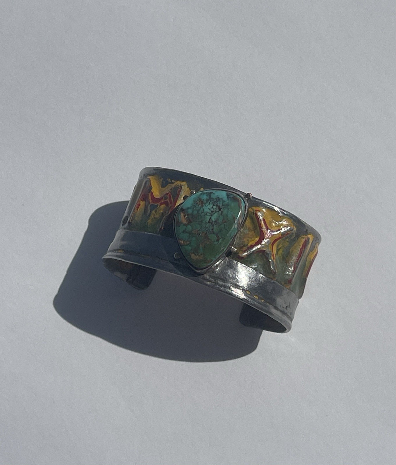 Kit Carson New Mexico License Plate Cuff Bracelet Turquoise 18k accents artisan