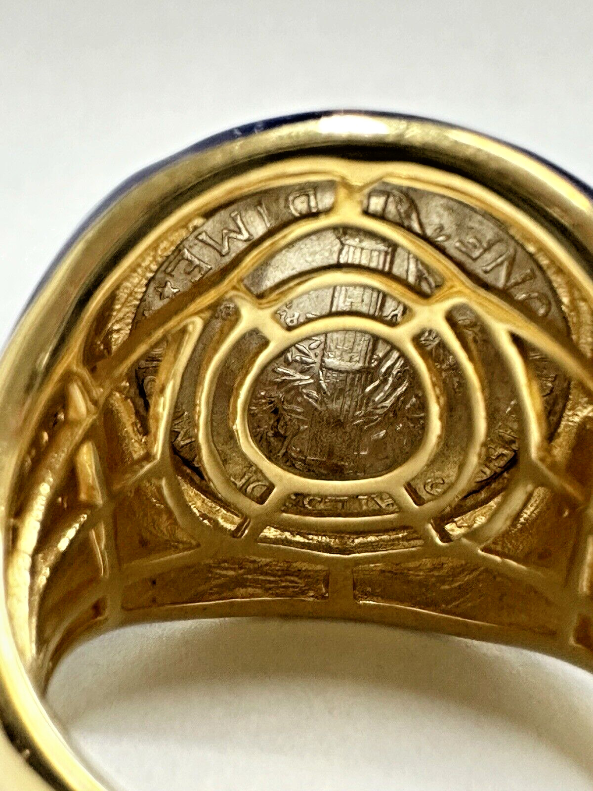 US Mercury Dime Coin Gold-Plated Sterling Silver Signet Ring Size 6, Mens Womens