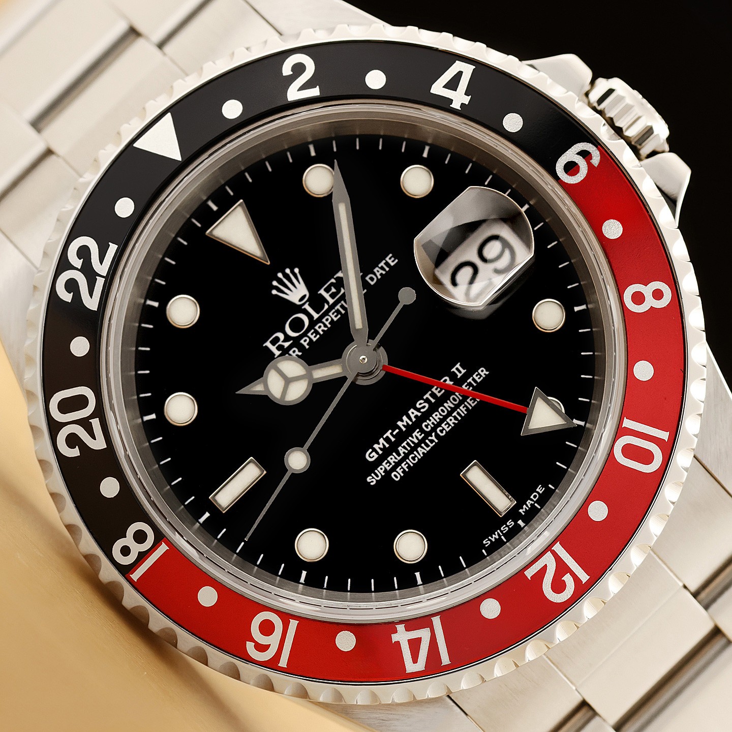 ROLEX GMT MASTER II COKE 16710 BLACK RED 40MM DATE OYSTER STEEL WATCH w/ PAPER