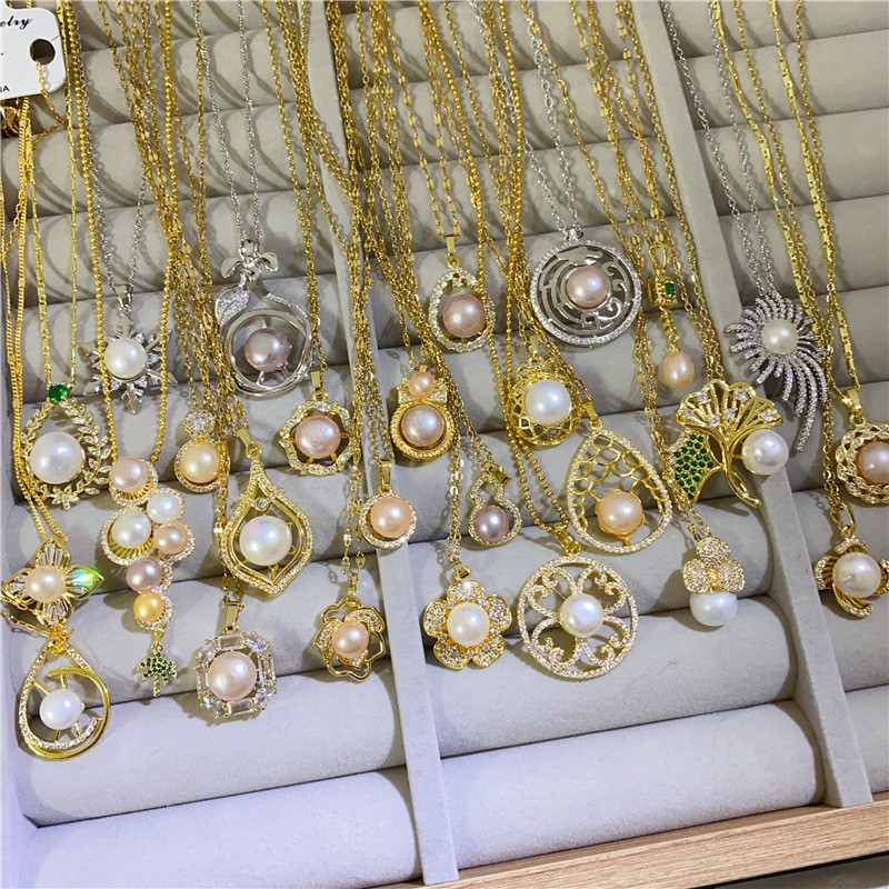 Bulk Random 10pcs Mix Natural Pearl Pendant Necklaces Women Hollow Floral Gift
