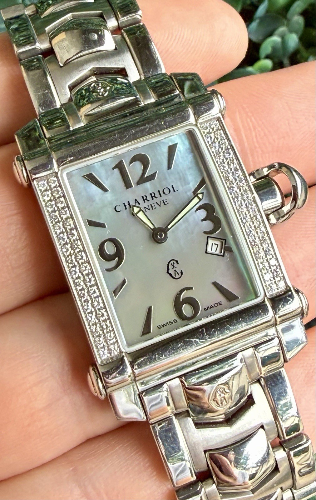 Philippe Charriol Columbus Stainless MOP Dial Diamond Bezel Quartz Watch CCSTRH