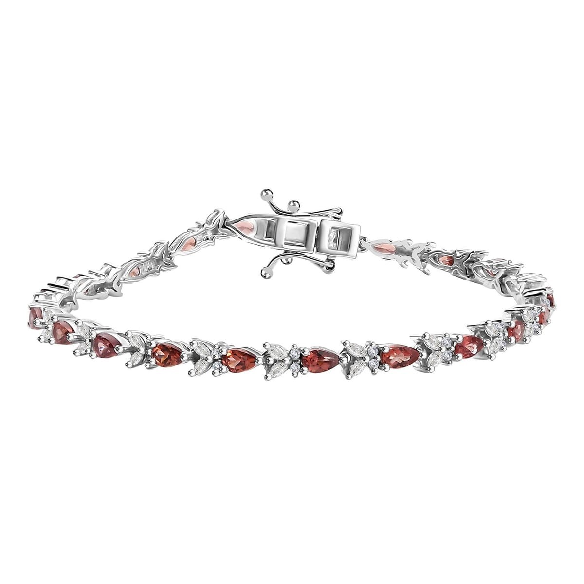 AMAZING!! 7.70ctw Blush Garnet & Moissanite Tennis Bracelet Rhodium Plated 8.00″