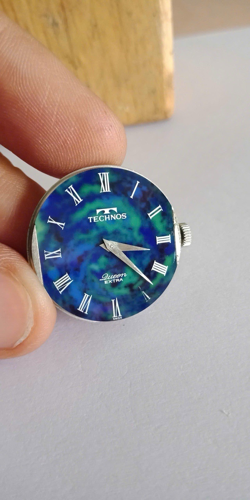 LAPIS Stone Dial_Technos 17j QUEEN Extra For Ladies, manual winding!