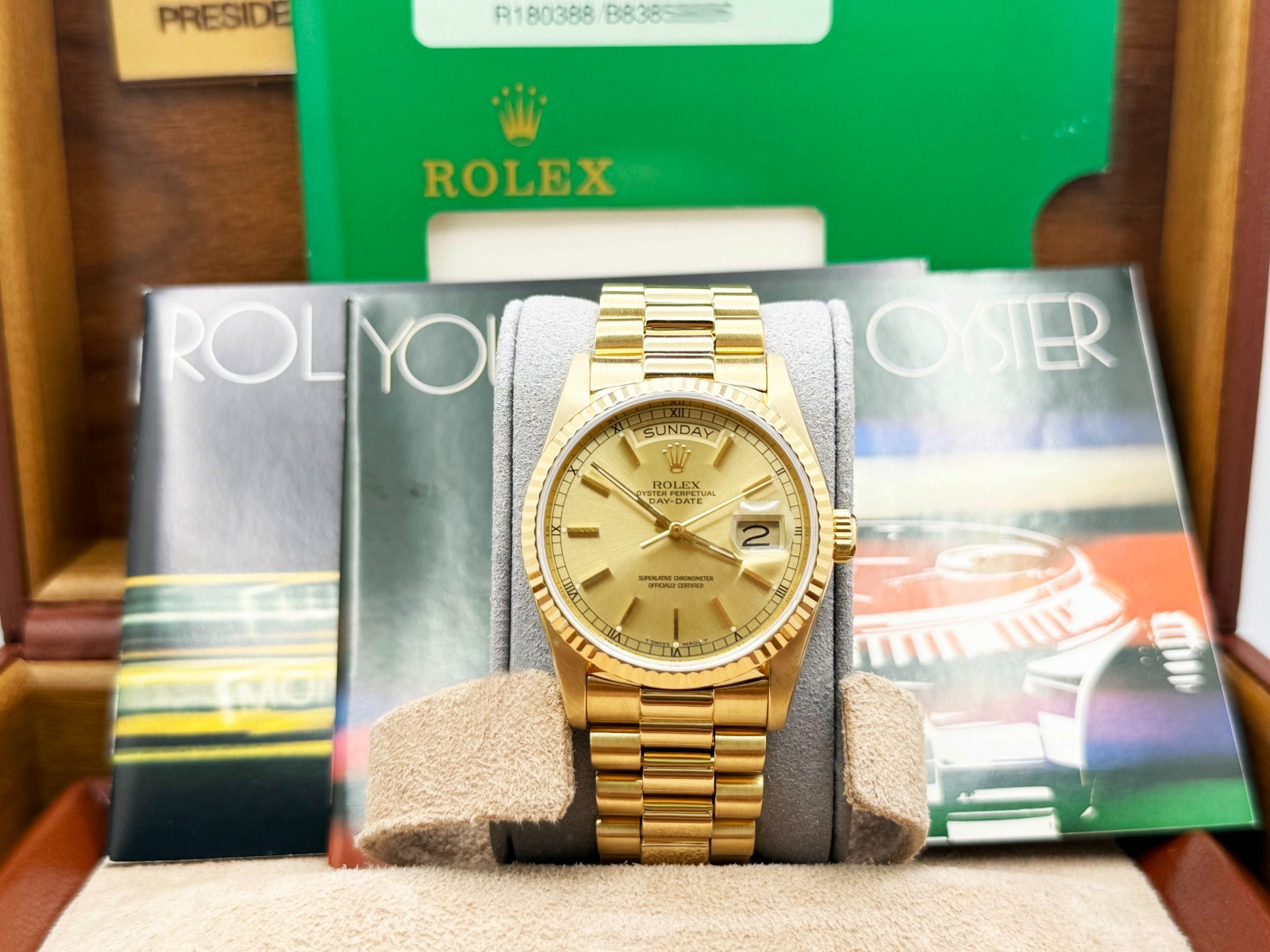 Rolex Day Date President 18038 36mm Champagne Dial 18K Yellow Gold Box Booklets