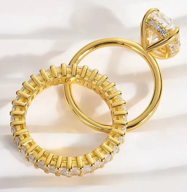 6.00Ct Oval-Cut EF/VS1 Lab Grown Diamond Wedding Set Band Ring 14K Yellow Gold