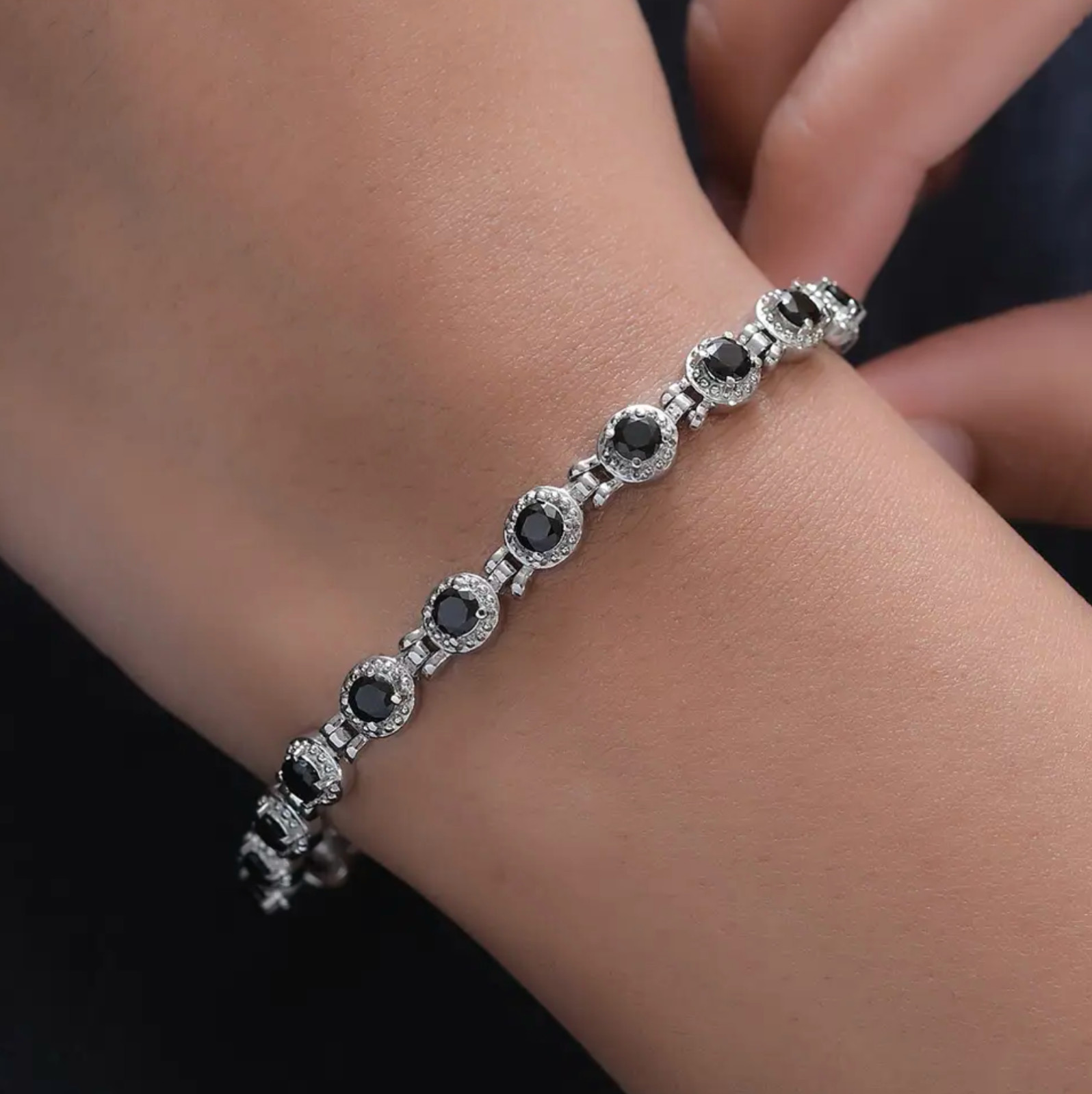 Black Spinel Tennis Bracelet in Surgical Stainless Steel (6.50-8.0) 4.75 ctw