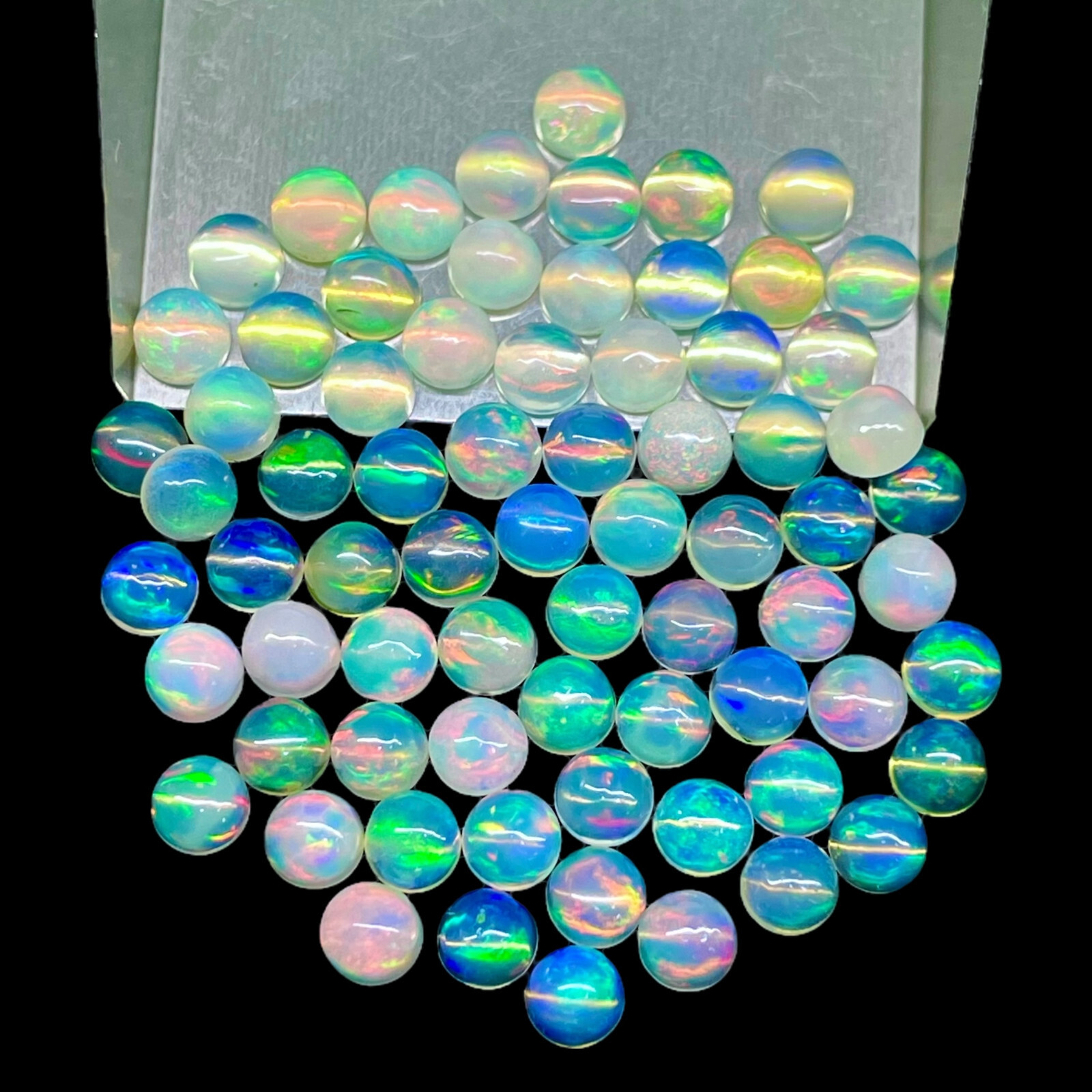 20 Pcs Natural Ethiopian Opal 4.3mm Round Flashy Loose Cabochon Gemstones Lot