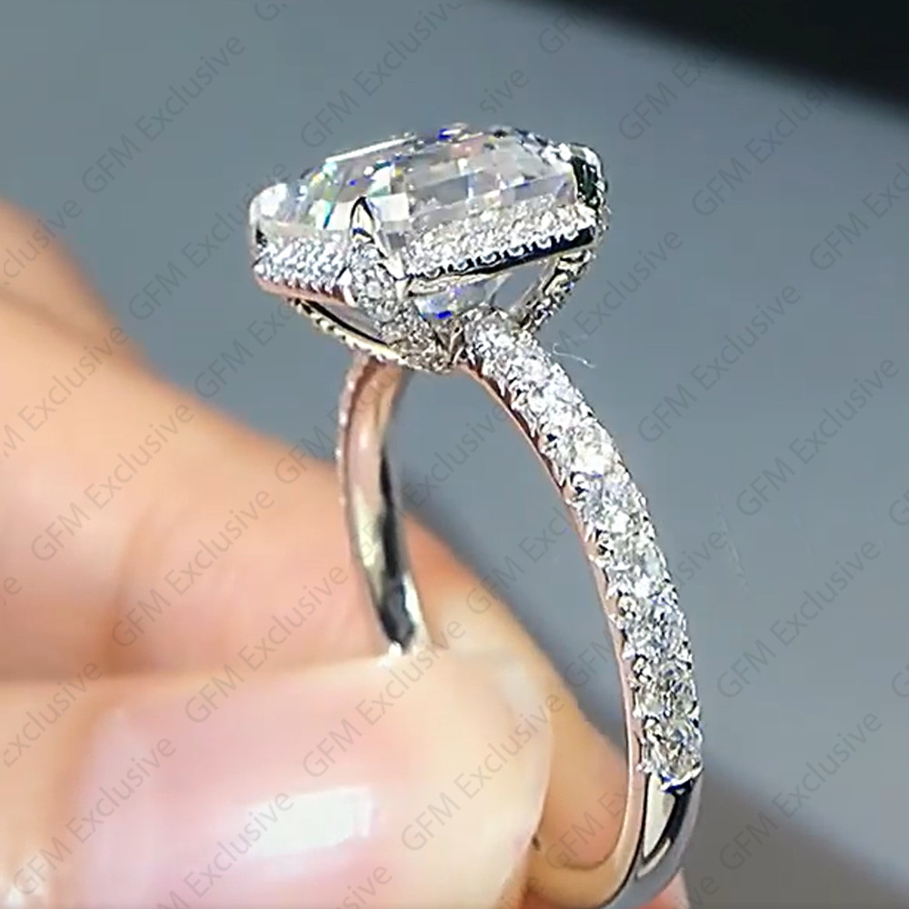 3.85 TCW Asscher Cut Moissanite Women’s Engagement Ring In 14k White Gold Plated