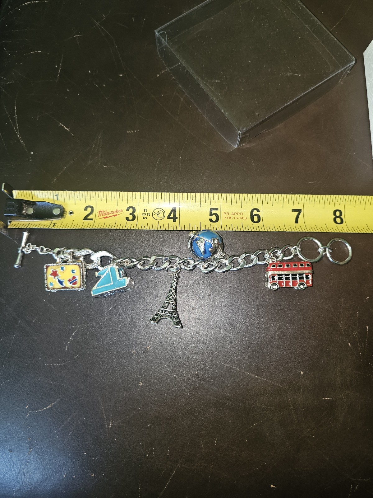 European Travel Themed Charm Bracelet w/ 5 Charms, Mixed Metals, 8” Toggle Clasp