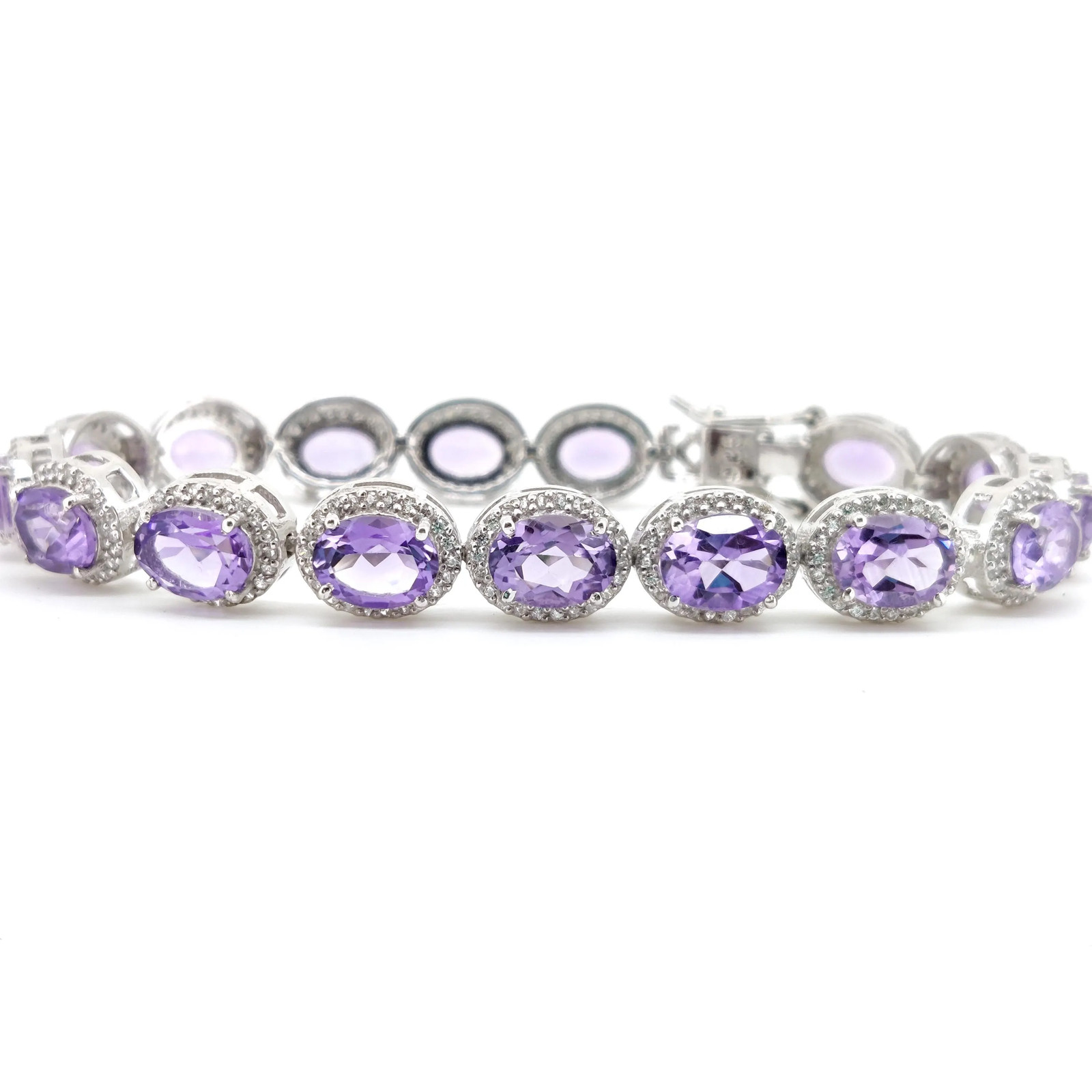 Oval Amethyst Tennis Bracelet 925 Sterling Silver February Birthstone Jewelry