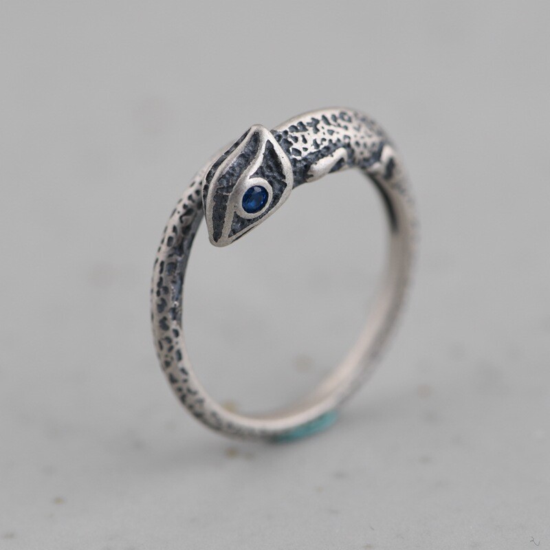 lizard wrapped S925 ring Silver chameleon jewelry adjustable ring
