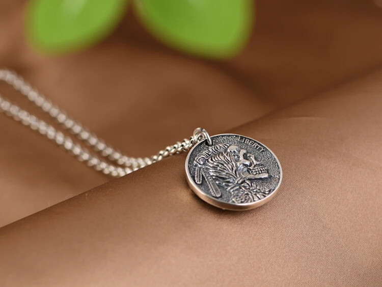 S925 Sterling Silver Indian Skull Headdress with Gold Fish Ball Charm Pendant