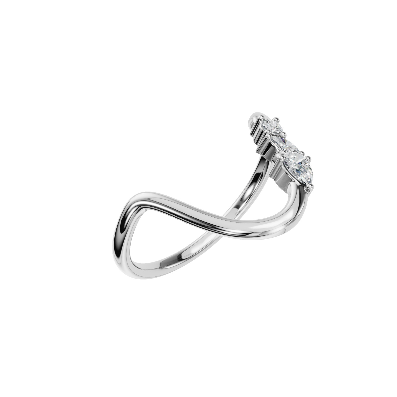 Minimalist Multi Shape Lab Grown Diamond Bypass Open Wrap Statement Fashion Ring