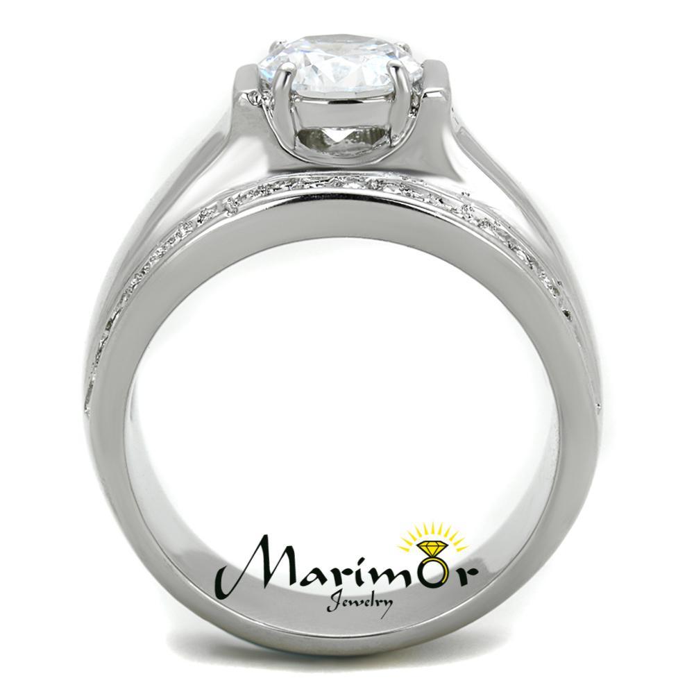 Men’s 2.25 Ct Round Cut Cubic Zirconia Silver Stainless Steel Ring Sizes 8-13
