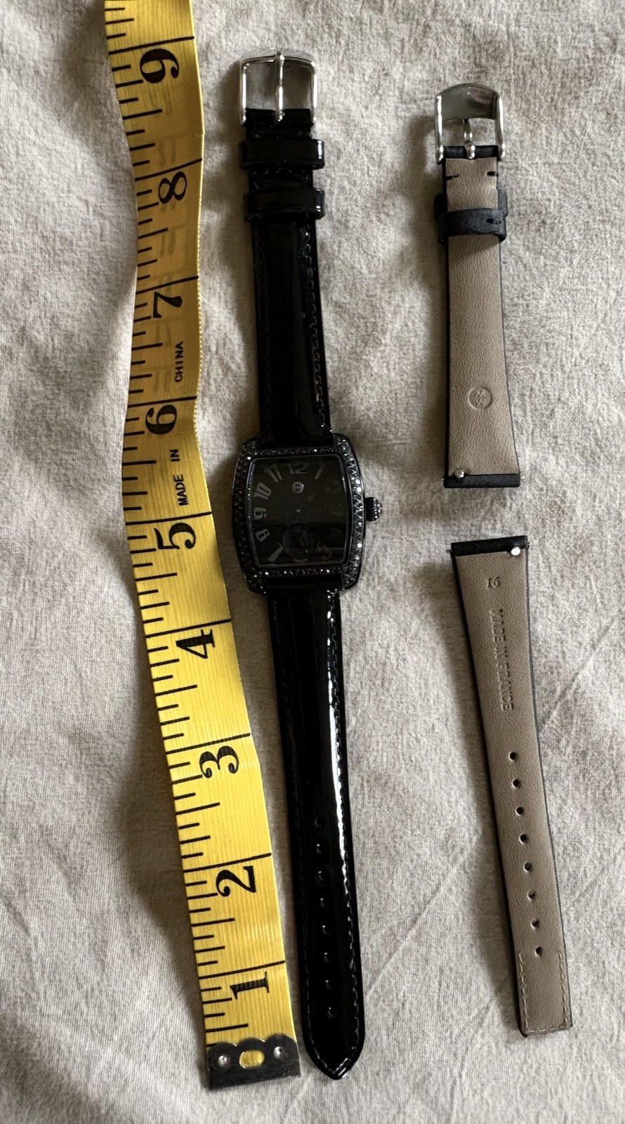 Michele Urban Mini Black Diamond Watch With 2 Spring loaded Straps