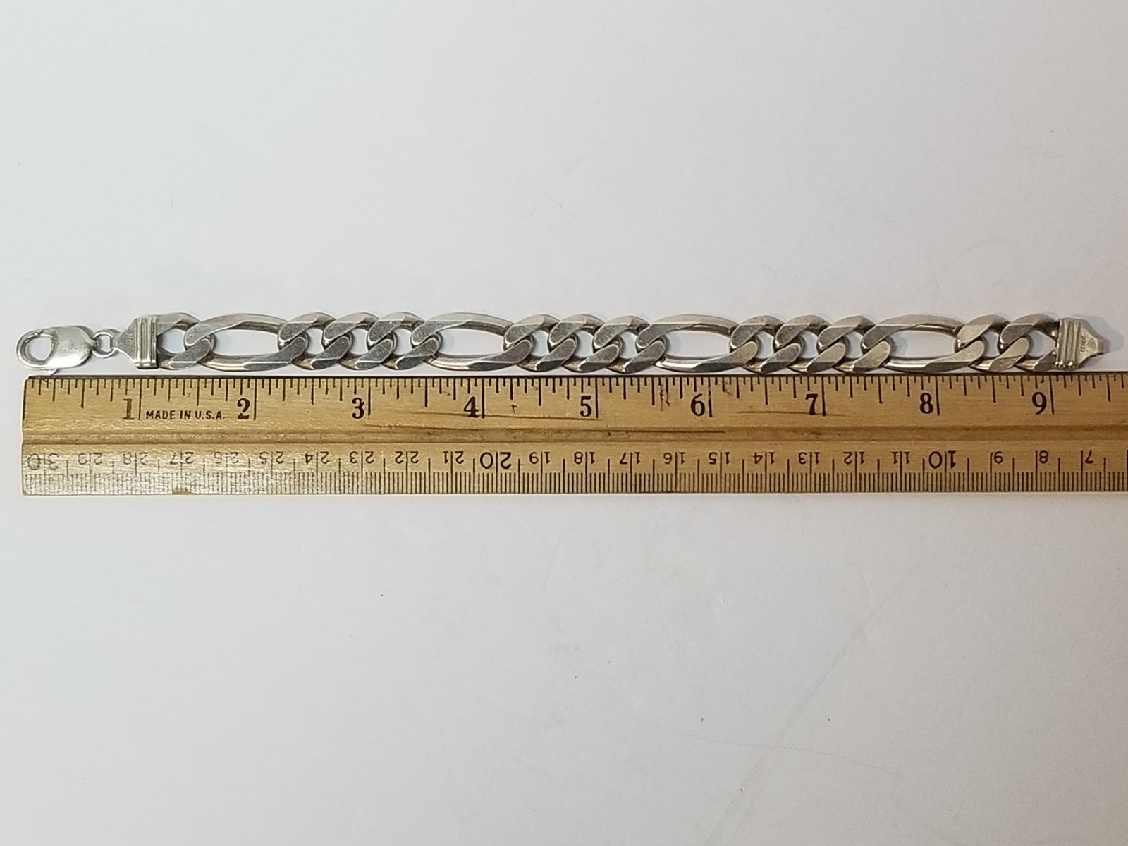 CLASSIC STERLING SILVER ITALIAN FIGARO LINK BRACELET ~ 49.5 Grams