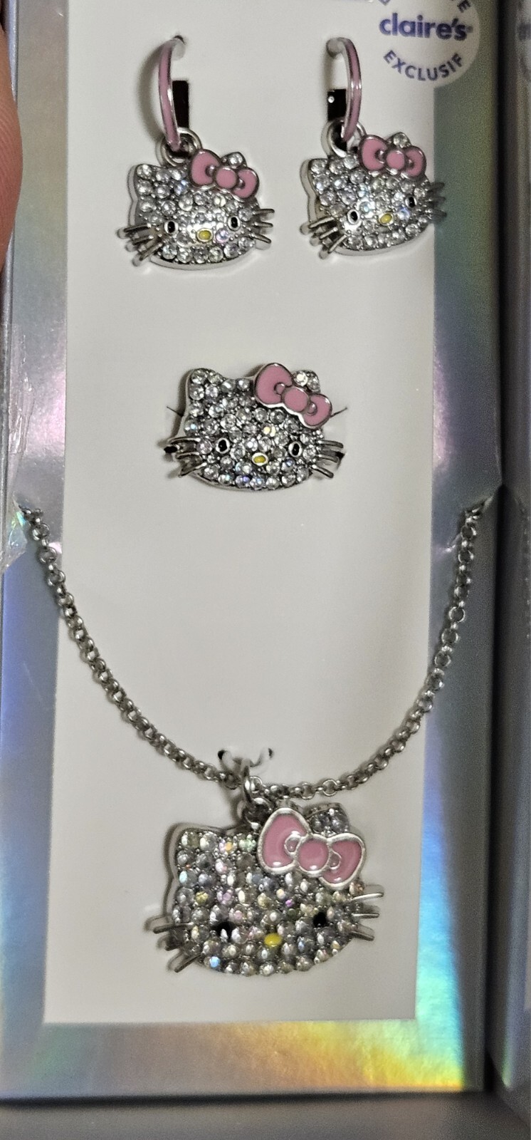 3 PC SET Hello Kitty 50th Anniversary Claire’s Rhinestones Exclusive Jewelry