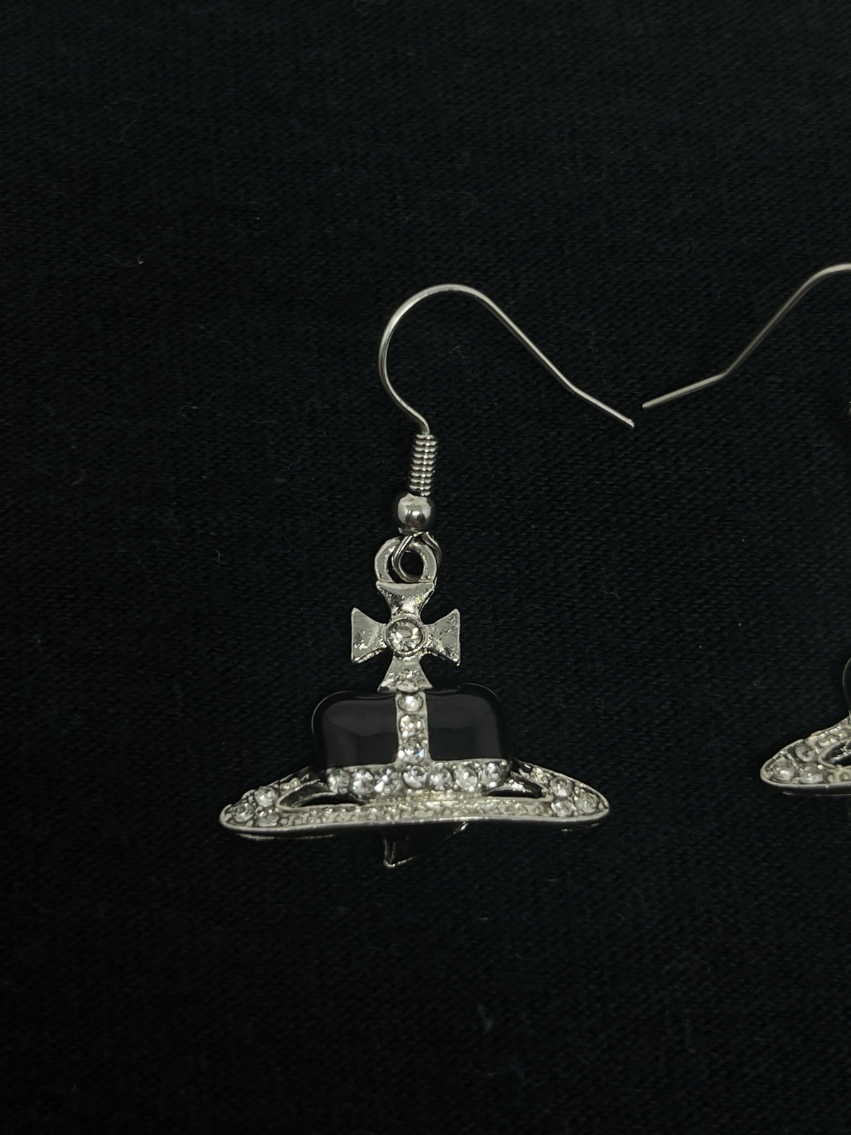 Vivienne Westwood Earrings Pierce Diamante Heart Silver Black 2.5 cm Set of Two