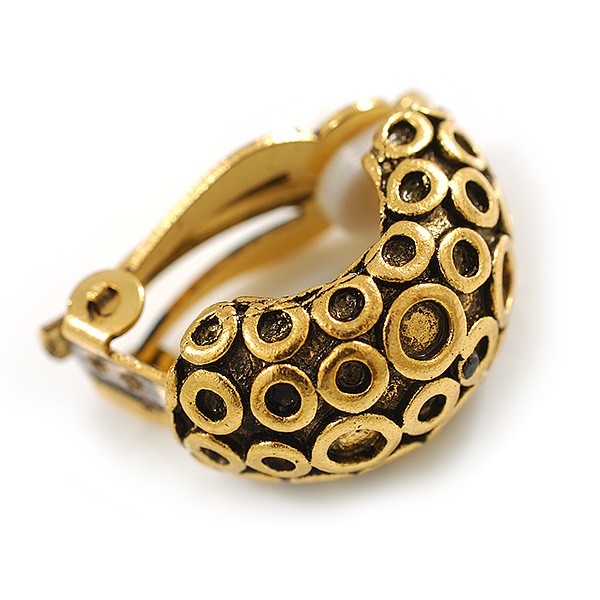 C Shape Pattern Clip On Earrings In Aged Gold Tone – 20mm L