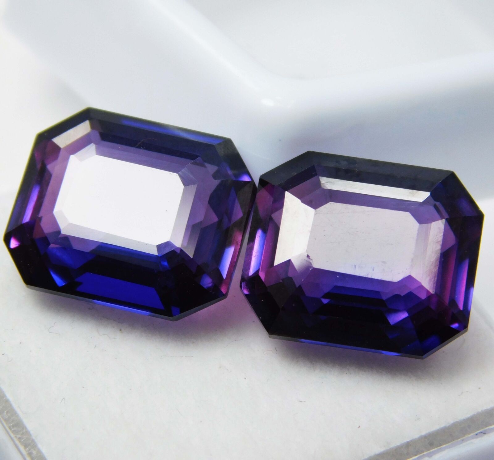 21.25 Ct NATURAL EMERALD Cut Purple TANZANITE Stone CERTIFIED Gemstone Pair