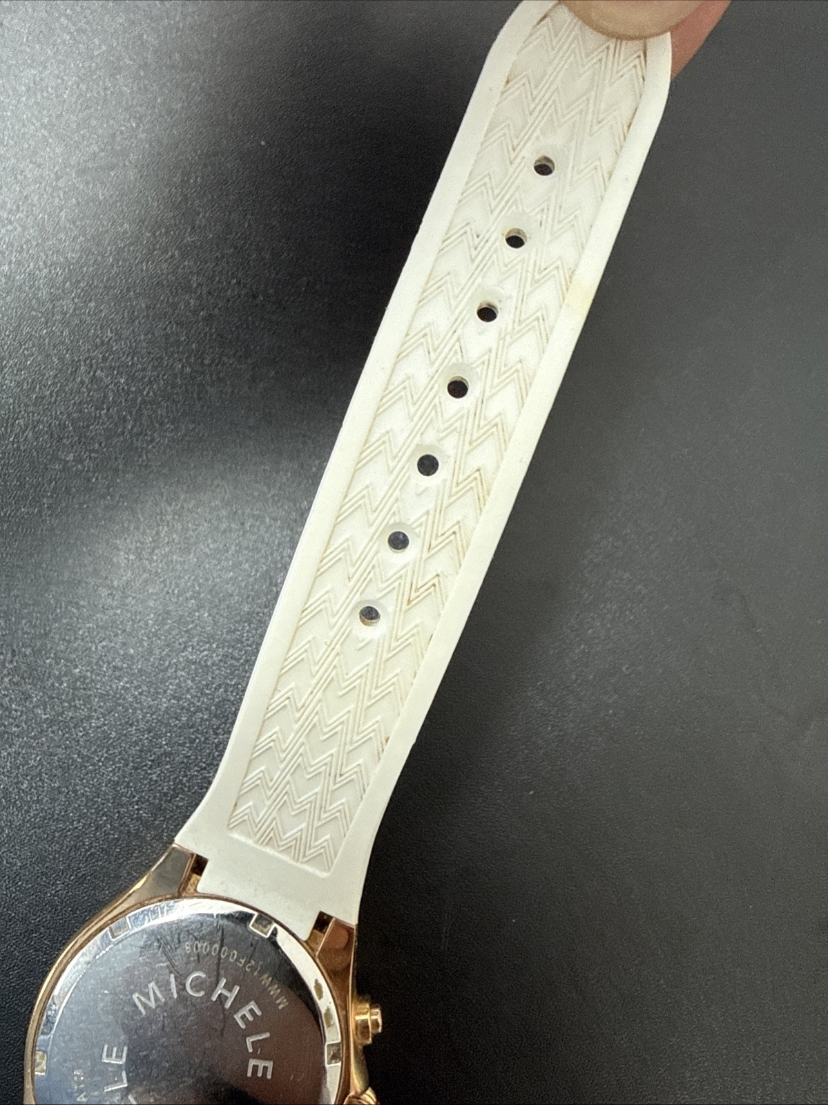 MICHELE Tahitian MWW12F000008 Gold Tone Rubber Band Chronograph NEEDS BATTERY