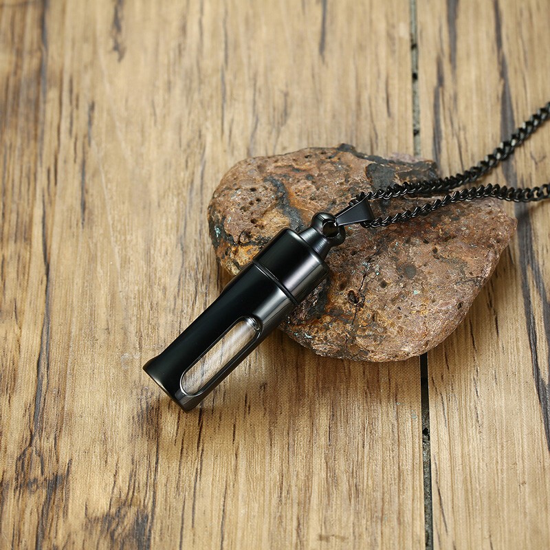 Stainless Steel Pendant Necklace Ash Urn Cremation Memorial Glass Container Men