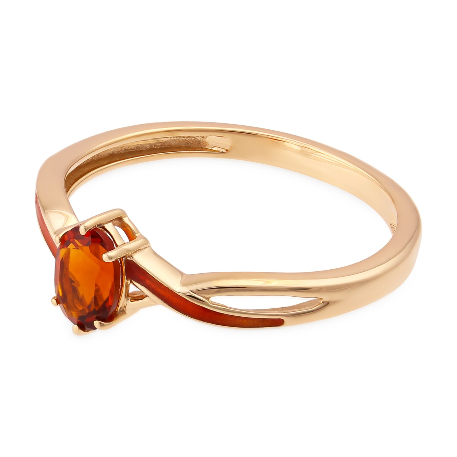 0.45 CT Oval Madeira Citrine Orange Enamel Solitaire Ring 925 Sterling Silver