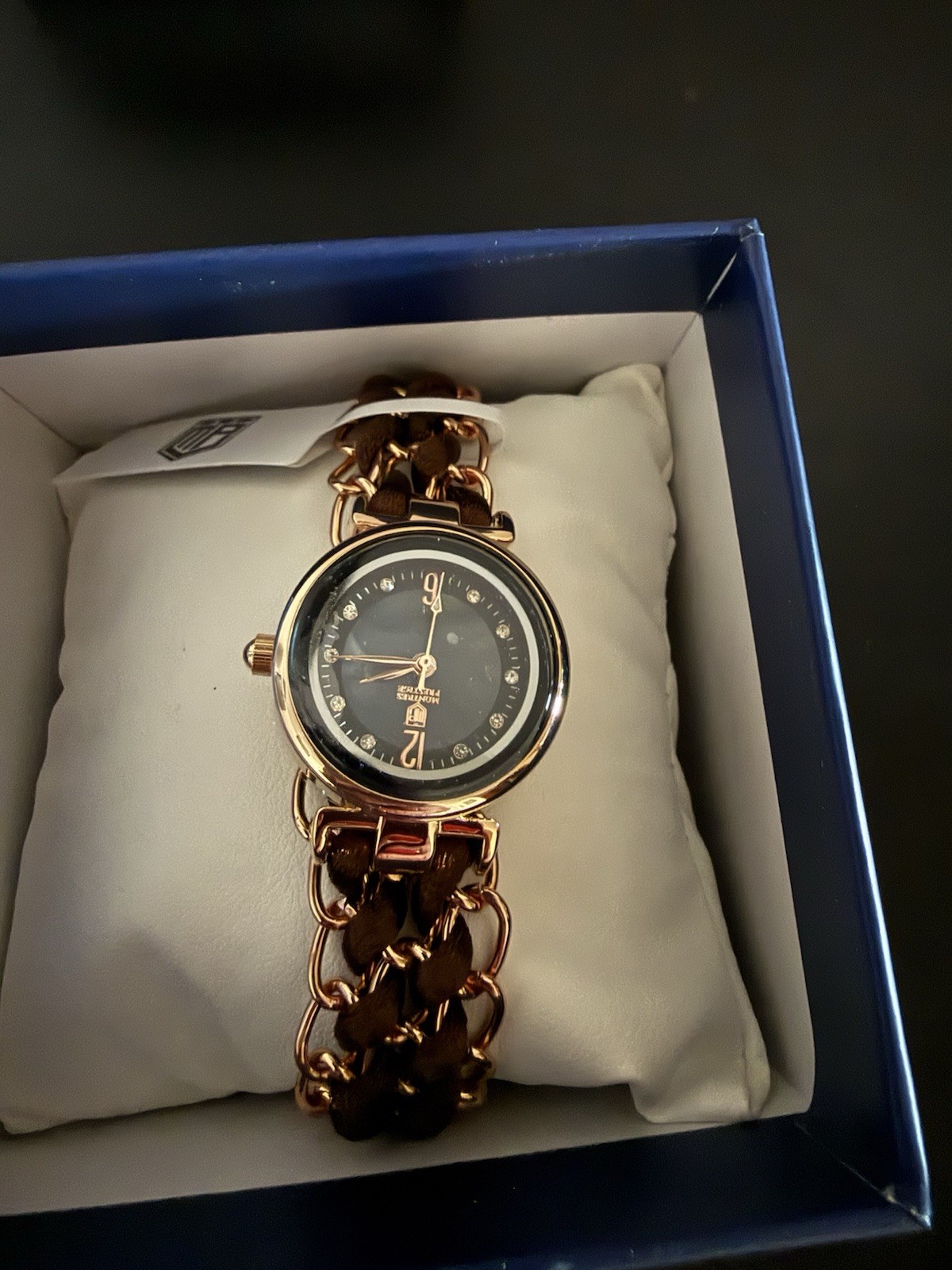 Montres Prestige Women’s Quartz Watch Rose Gold Brown Braided Bracelet New Box
