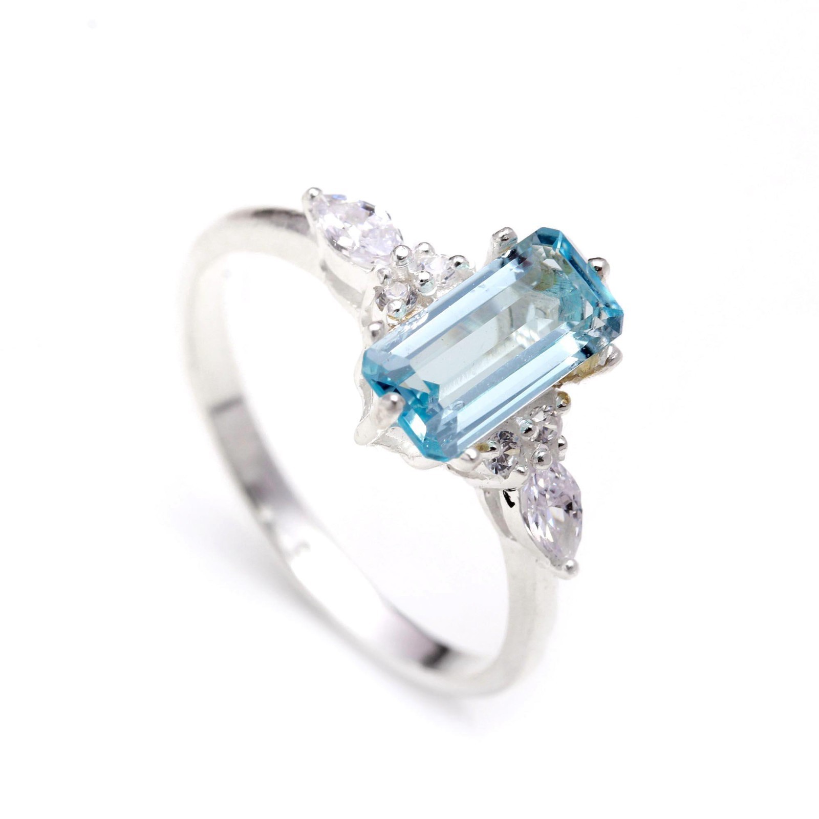 Natural Sky Blue Topaz Octagon Ring 925 Sterling Silver Jewelry Christmas Gift