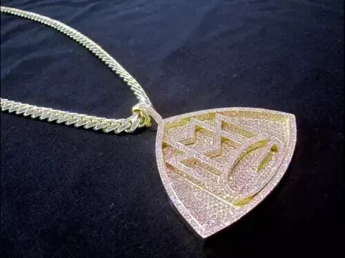 Real Moissanite 4Ct Round Cut Custom MMG Fancy Pendant 14K Yellow Gold Plated