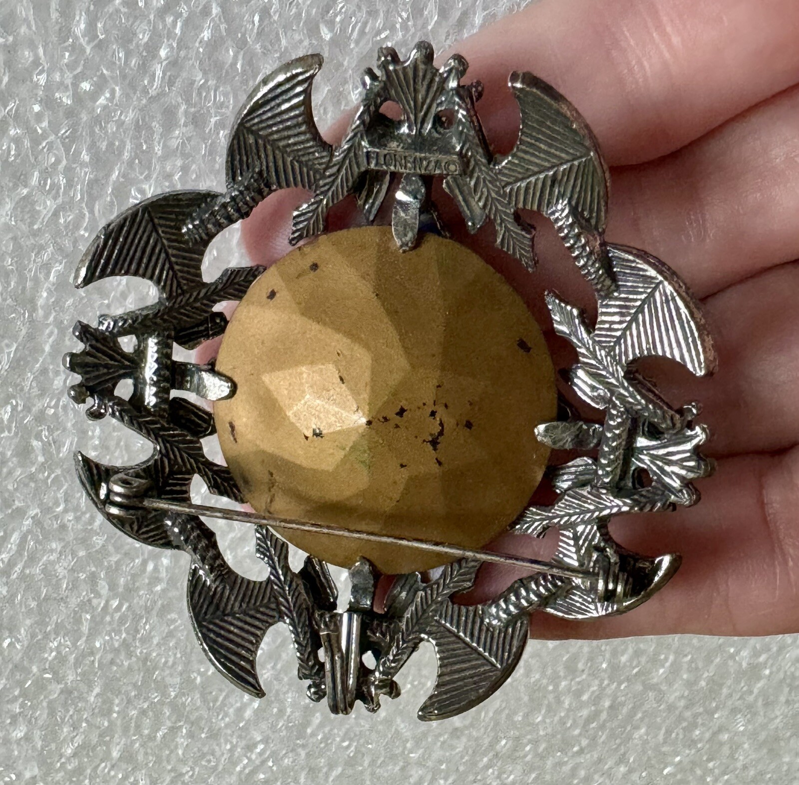 Stunning Vintage Florenza Crown Eagle Rhinestones Cabochon Brooch Pin 1960’s