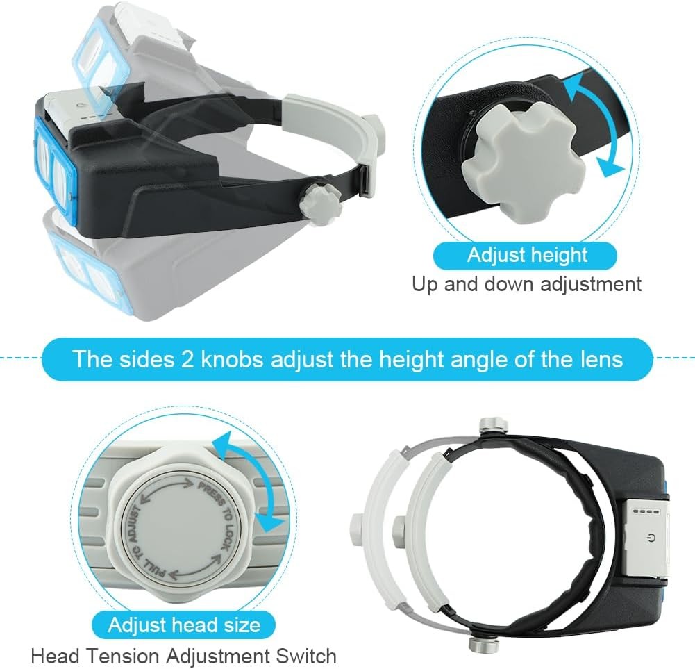 Headband Magnifier with Light,Rechargeable Magnifying Glasses for Close WorkMagn