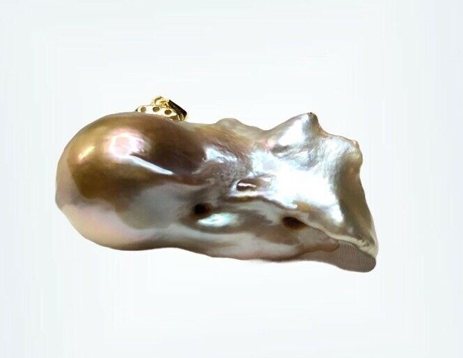 Unique Cream Baroque Pearl S925 Fish Pendant L40mm x H22mm x W17.5mm #P0116