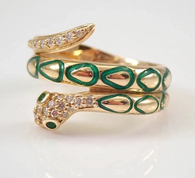 0.50Ct Round Cut Real Moissanite Snake Engagement Ring 14K Yellow Gold Plated