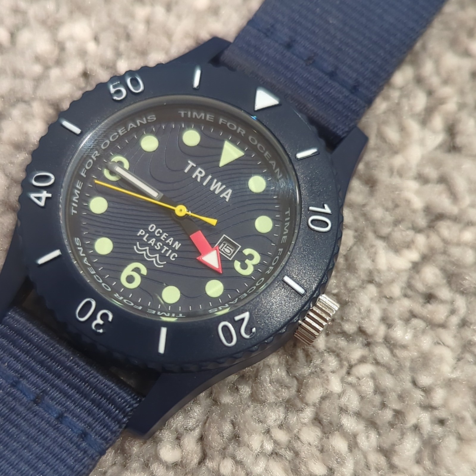 TRIWA Time for Oceans Blue Dial Date Quartz Watch Blue NATO Nylon Strap