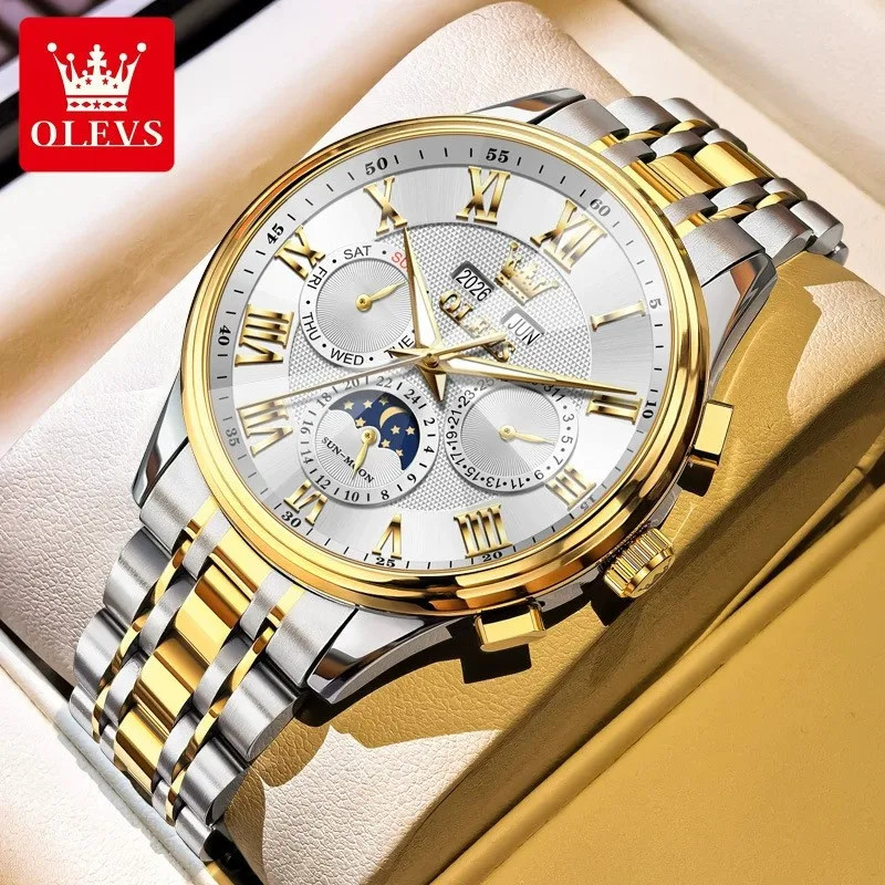 OLEVS Moon Phase Automatic Mechanical Watch Business Wristwatch for Men