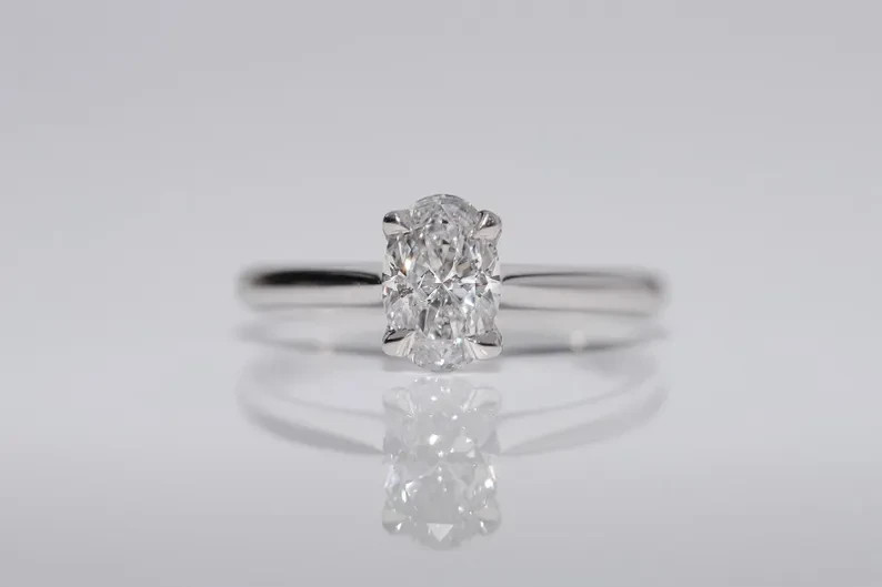 0.90Ct 14K White Gold Oval Cut DEF I1-I3 Natural Diamond Wedding Ring UGL Prong