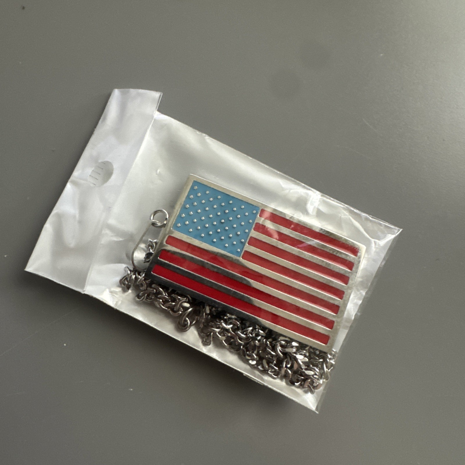 American Flag Pendant Silver Plated Stainless Steel 24” Chain USA America Gift